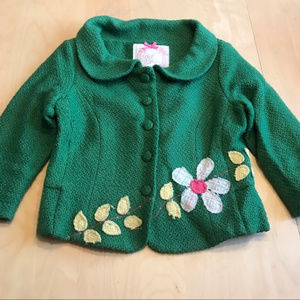 Anthro Nick & Mo Green Floral Appliqué Wool Jacket